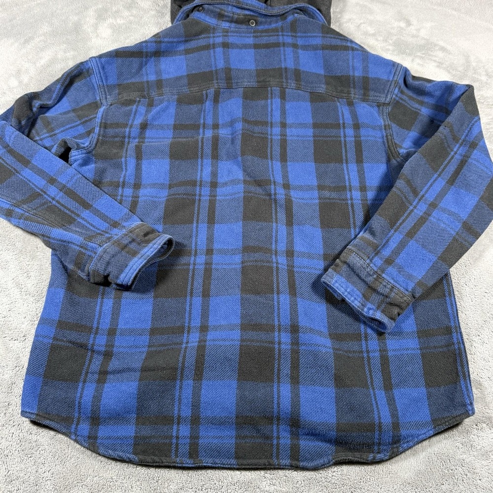 American Eagle Outfitters Flannel Shirt Mens Size M Blue Plaid Hooded Button Up - Picture 14 of 15